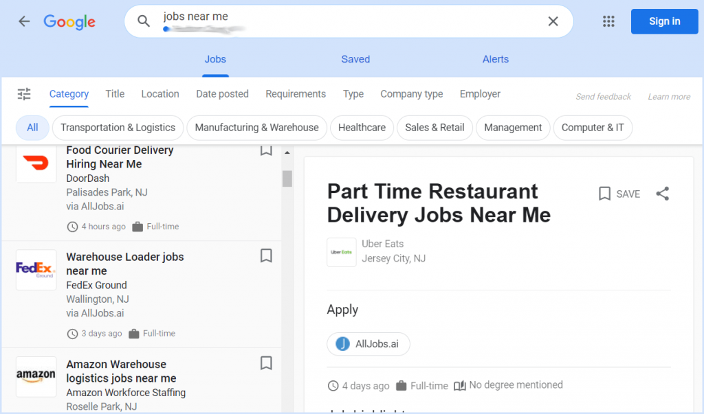 Job Search on Google